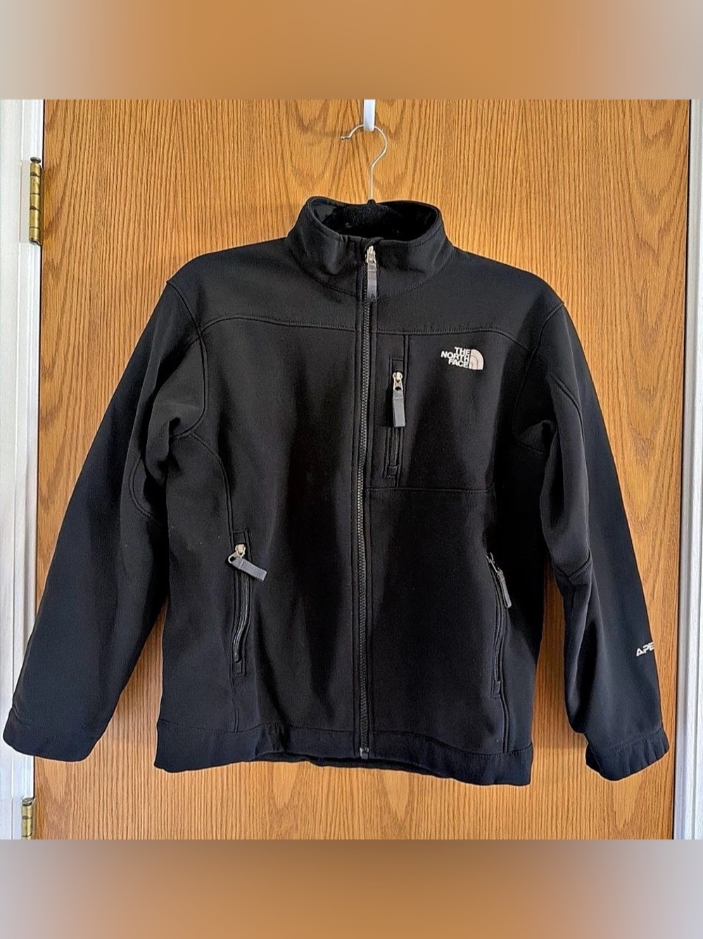 The North Face Apex Unisex Softshell Jacket Black Youth Juniors Large L Full Zip